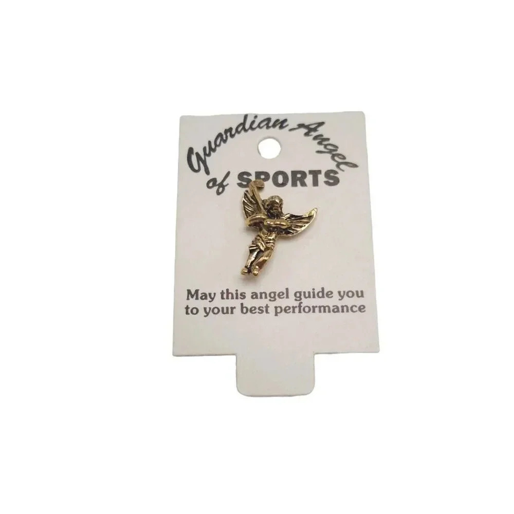Guardian Angel of Sports GOLF Lapel Brooch Pin Gold Tone Vintage